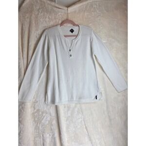 Blanc du Nil Womens White Cotton Knit Henley Sweater Long Sleeve T3